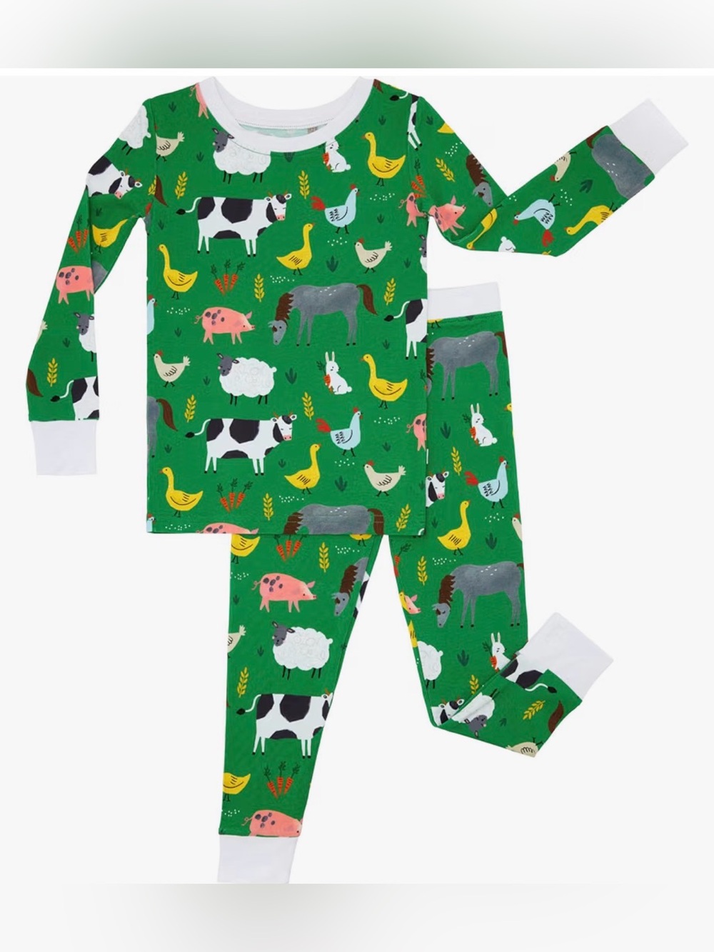 LITTLE SLEEPIES Green Farm Animals 2 Piece Pajama Set - 4T